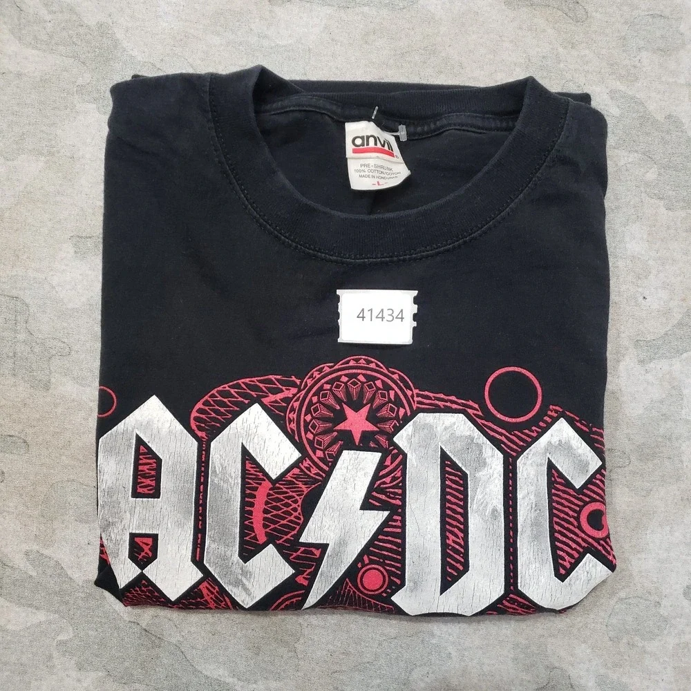 Vintage AC DC Shirt Mens Large Black Anvil Rock n Roll Train‎ Short Sleeve